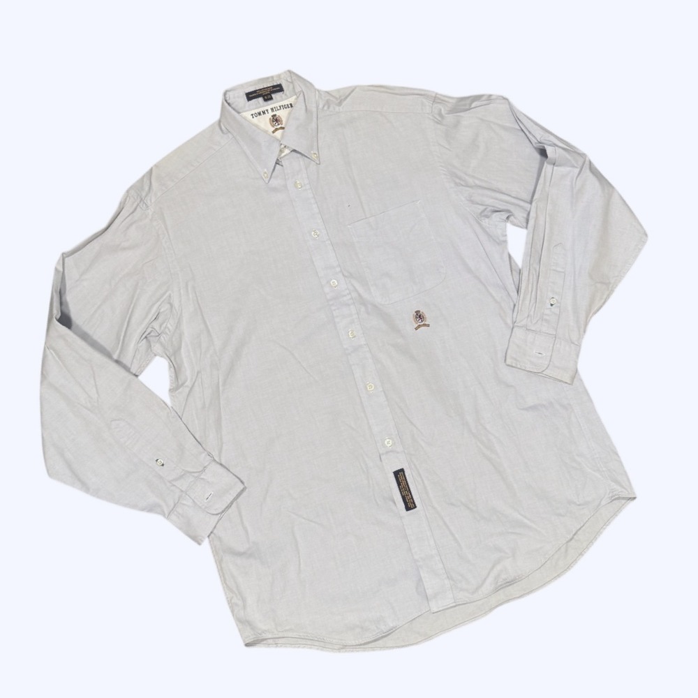 VTG Tommy Hilfiger MenS Light Blue Oxford Button Down Crest Logo Shirt 16-35 L